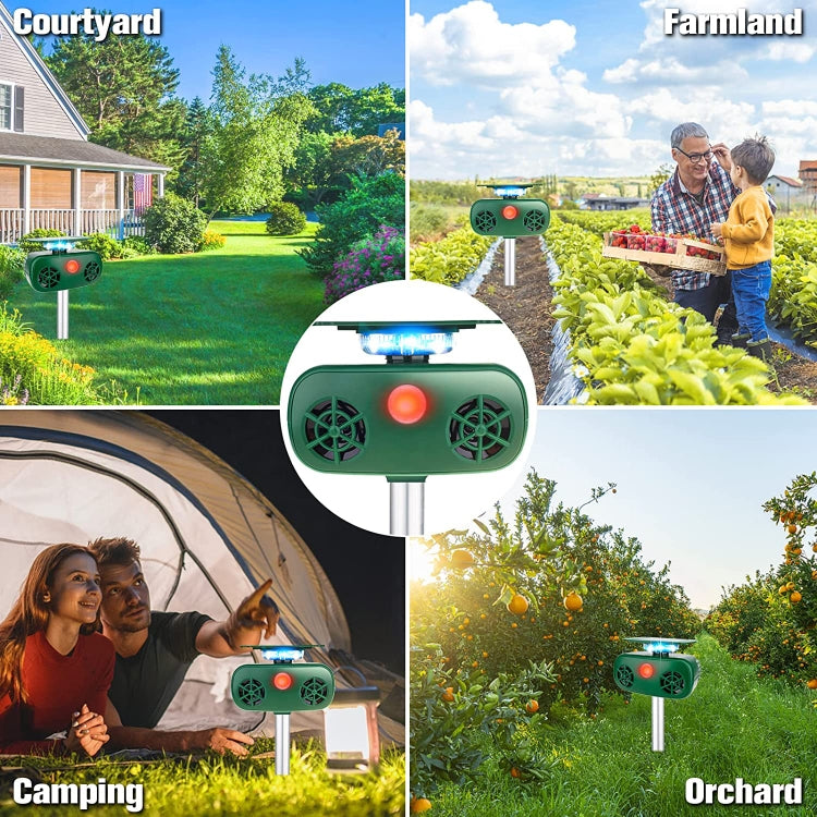 SK628 Solar Powered Animal Repeller 360 Degree Strobe Light Bird Repeller Ultrasonic Rat Repeller(Green)