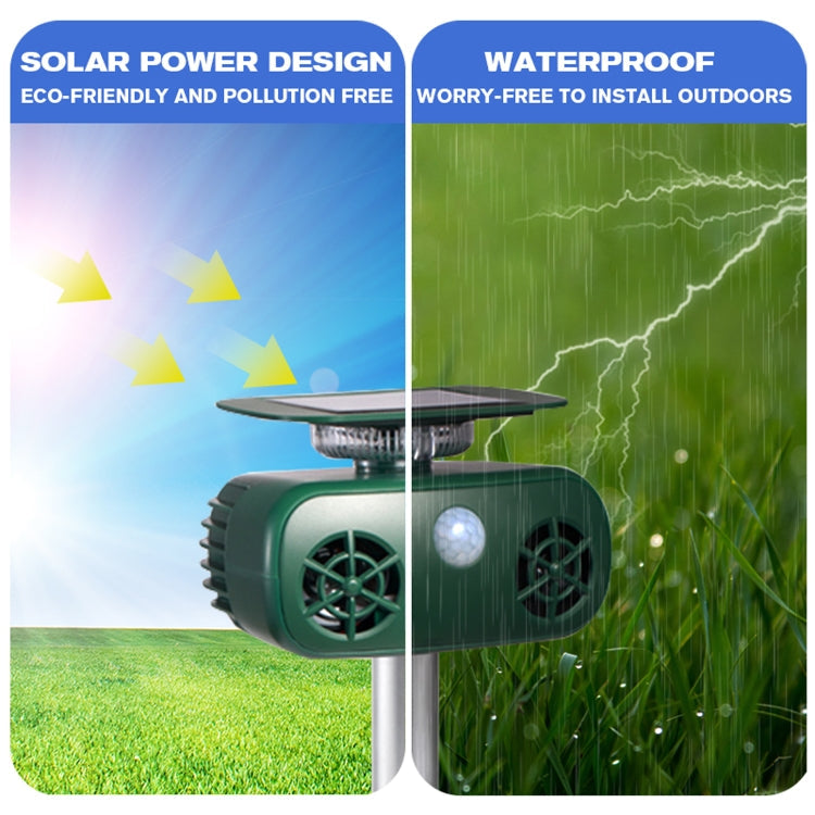 SK628 Solar Powered Animal Repeller 360 Degree Strobe Light Bird Repeller Ultrasonic Rat Repeller(Green)