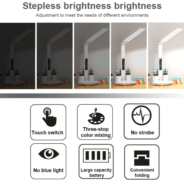 LED Intelligent Digital Display Foldable Desk Lamp, Style: Double Head Charging 2000mAh