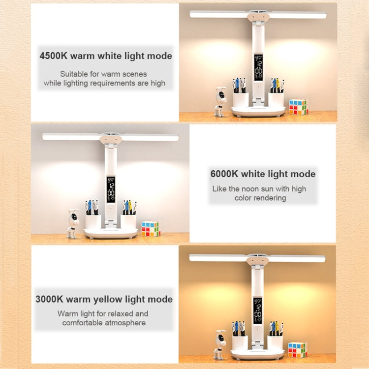 LED Intelligent Digital Display Foldable Desk Lamp, Style: Double Head Charging 2000mAh