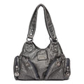 Retro Soft Leather Motorcycle Bag Women Diagonal Shoulder Bag(Grey)