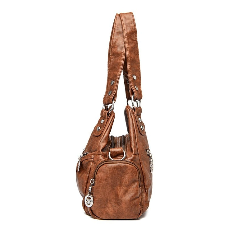 Retro Soft Leather Motorcycle Bag Women Diagonal Shoulder Bag(Grey)