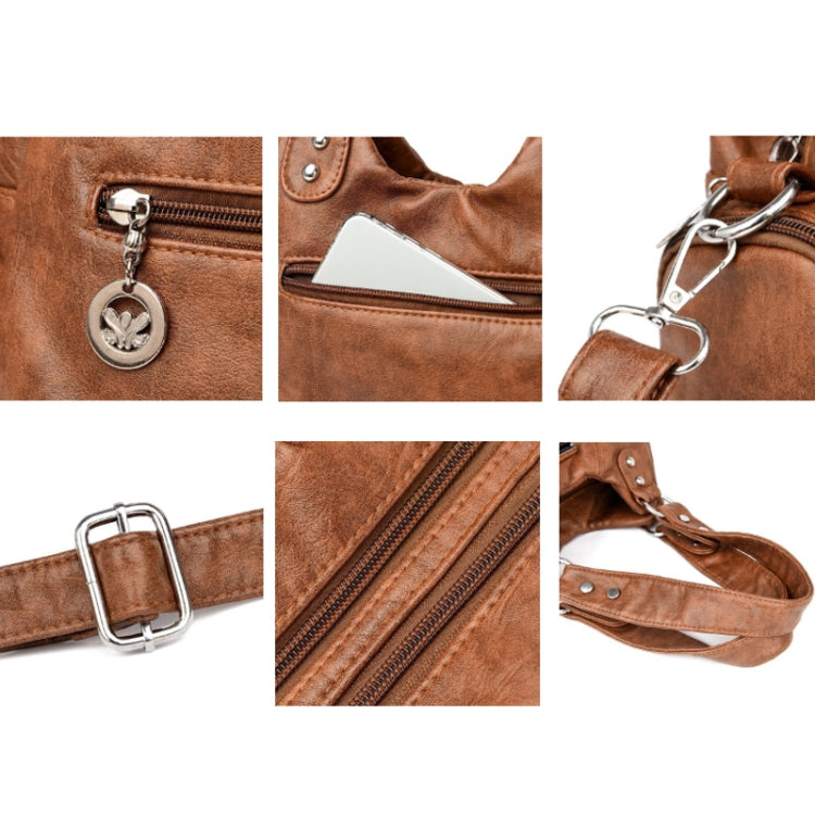 Retro Soft Leather Motorcycle Bag Women Diagonal Shoulder Bag(Grey)