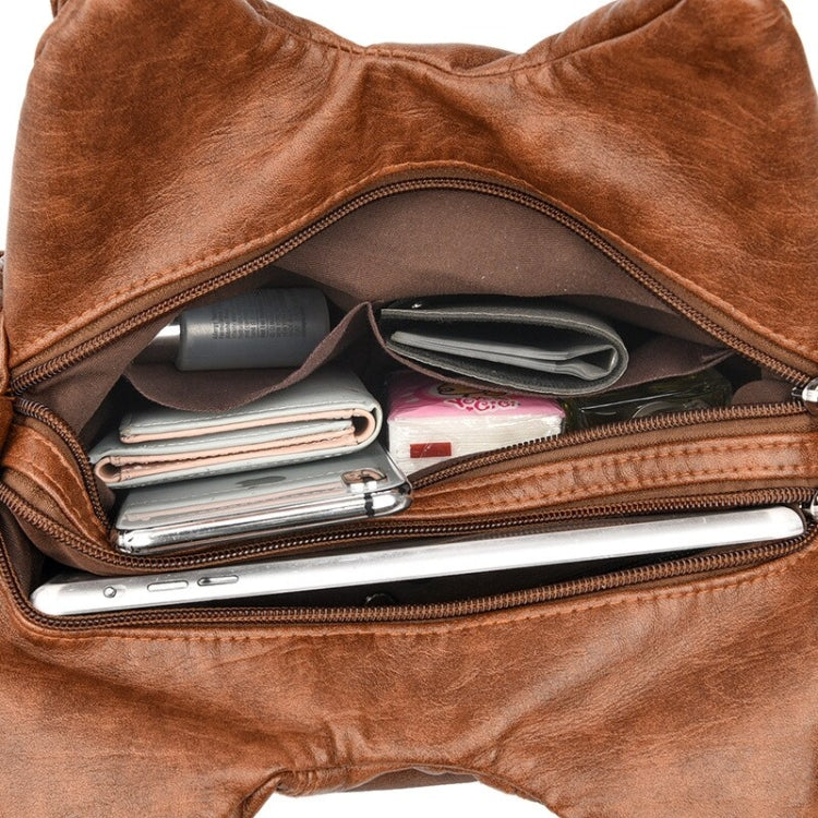 Retro Soft Leather Motorcycle Bag Women Diagonal Shoulder Bag(Grey)