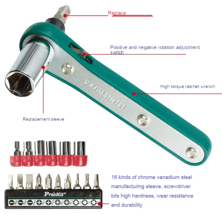 ProsKit 1PK-202A 16 In 1 Socket Driver Head Ratchet Wrench Set