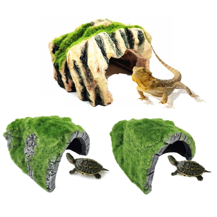 ZR647 Flocked Caple Box Turtle Hiding Nest Moss Cave Turtle Cave Sunbed