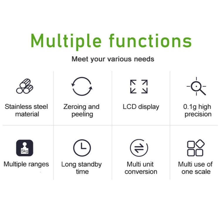 Small Multifunctional Kitchen High Precision Electronic Scale LCD Digital Display Food Scale, Model: 3kg/ 0.1g