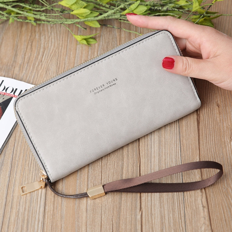 Scrub Long Wallet Lady Wallet Handbag Zipper Purse(Light Grey)