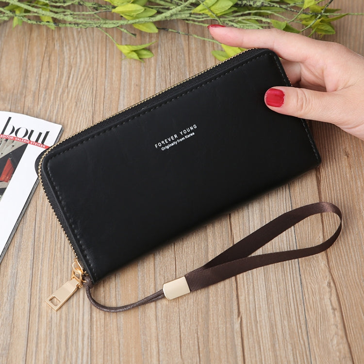 Scrub Long Wallet Lady Wallet Handbag Zipper Purse(Black)