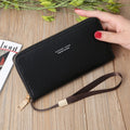 Scrub Long Wallet Lady Wallet Handbag Zipper Purse(Black)
