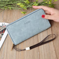 Scrub Long Wallet Lady Wallet Handbag Zipper Purse(Dark Blue)