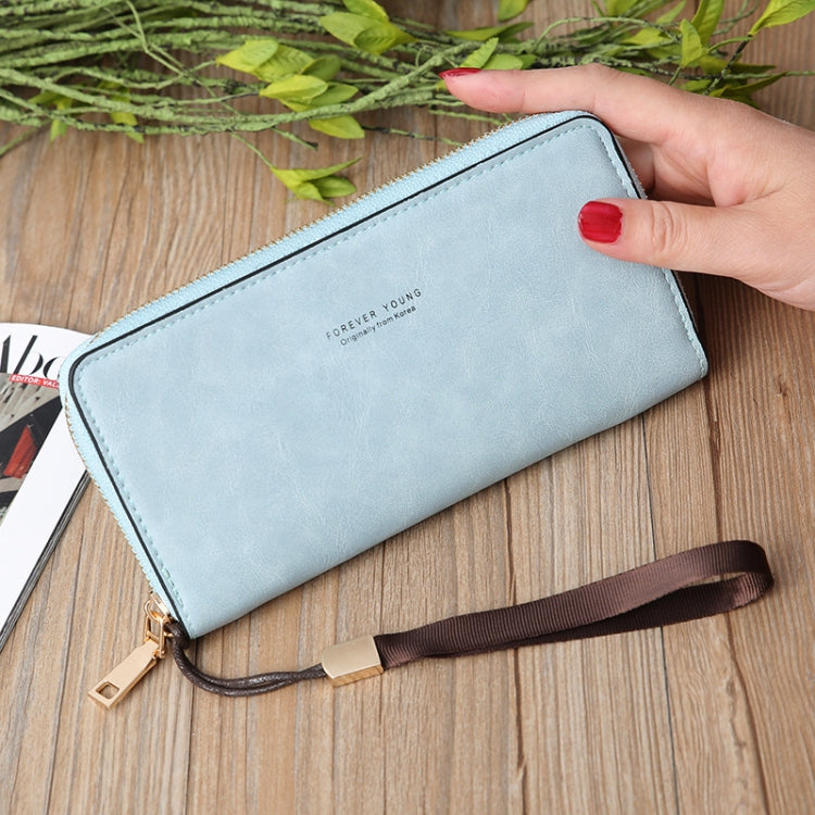 Scrub Long Wallet Lady Wallet Handbag Zipper Purse(Light Blue)