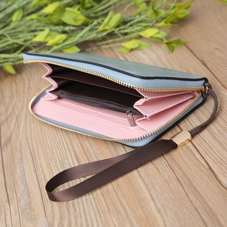 Scrub Long Wallet Lady Wallet Handbag Zipper Purse(Light Blue)