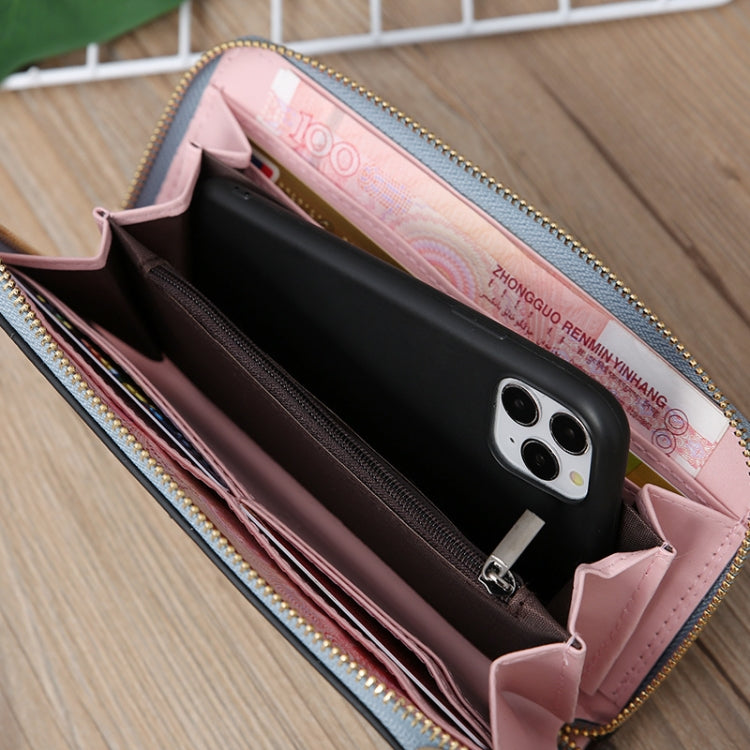 Scrub Long Wallet Lady Wallet Handbag Zipper Purse(Dark Blue)