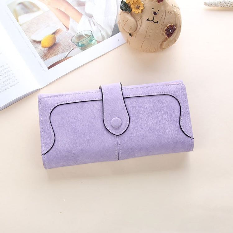Women Long Wallet Vintage Frosted Splicing Leather Wallet(Purple)