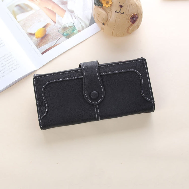 Women Long Wallet Vintage Frosted Splicing Leather Wallet(Black)