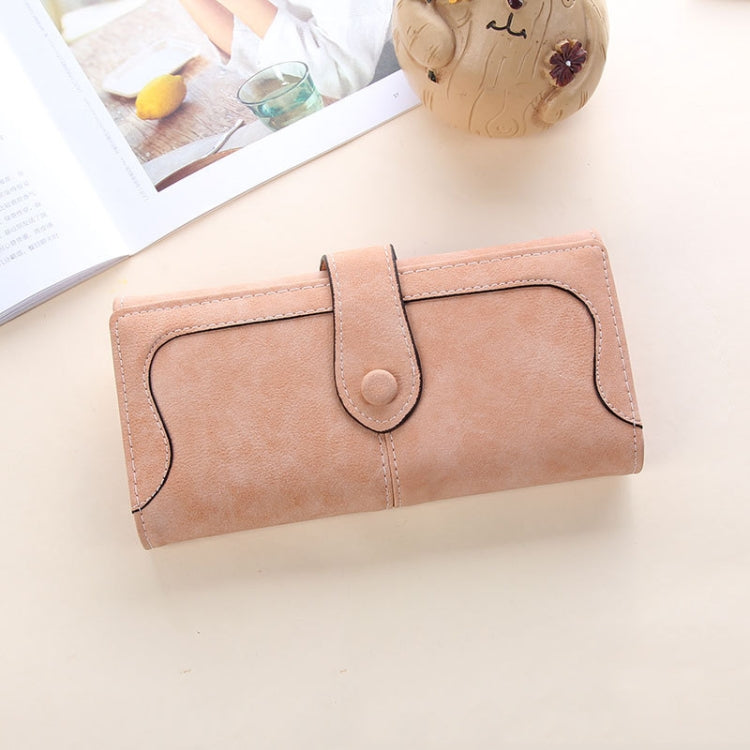 Women Long Wallet Vintage Frosted Splicing Leather Wallet(Apricot)