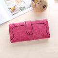 Women Long Wallet Vintage Frosted Splicing Leather Wallet(Rose Red)