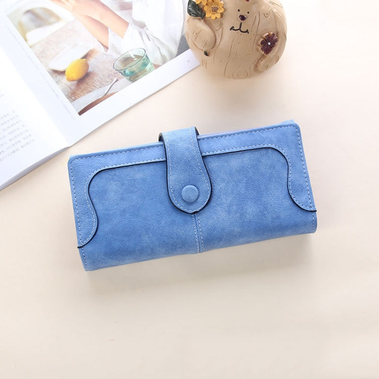 Women Long Wallet Vintage Frosted Splicing Leather Wallet(Sky Blue)