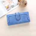 Women Long Wallet Vintage Frosted Splicing Leather Wallet(Sky Blue)