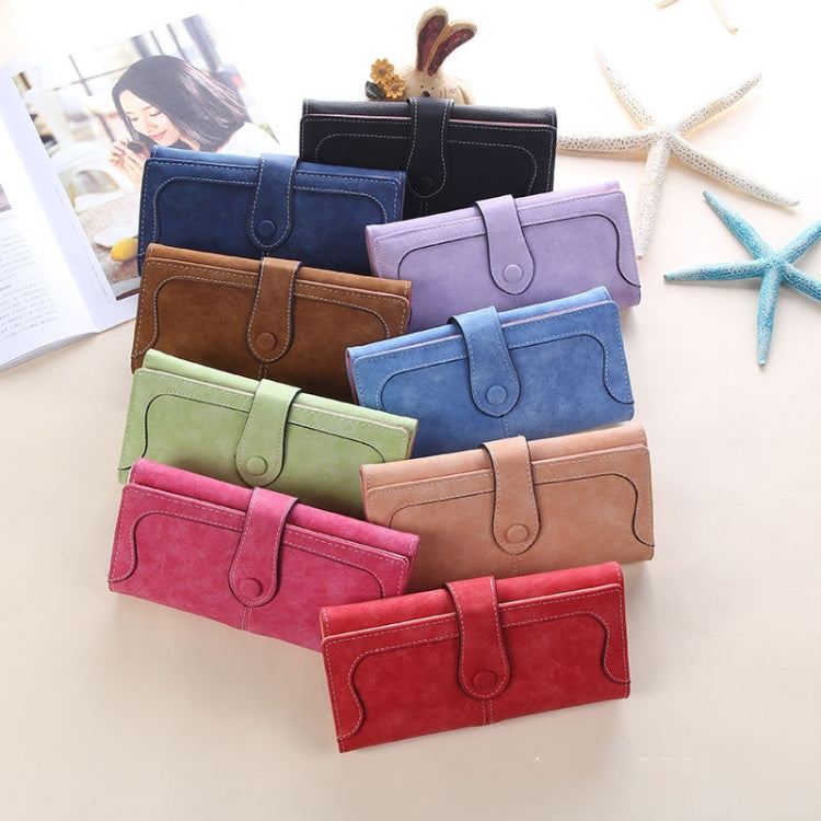 Women Long Wallet Vintage Frosted Splicing Leather Wallet(Rose Red)