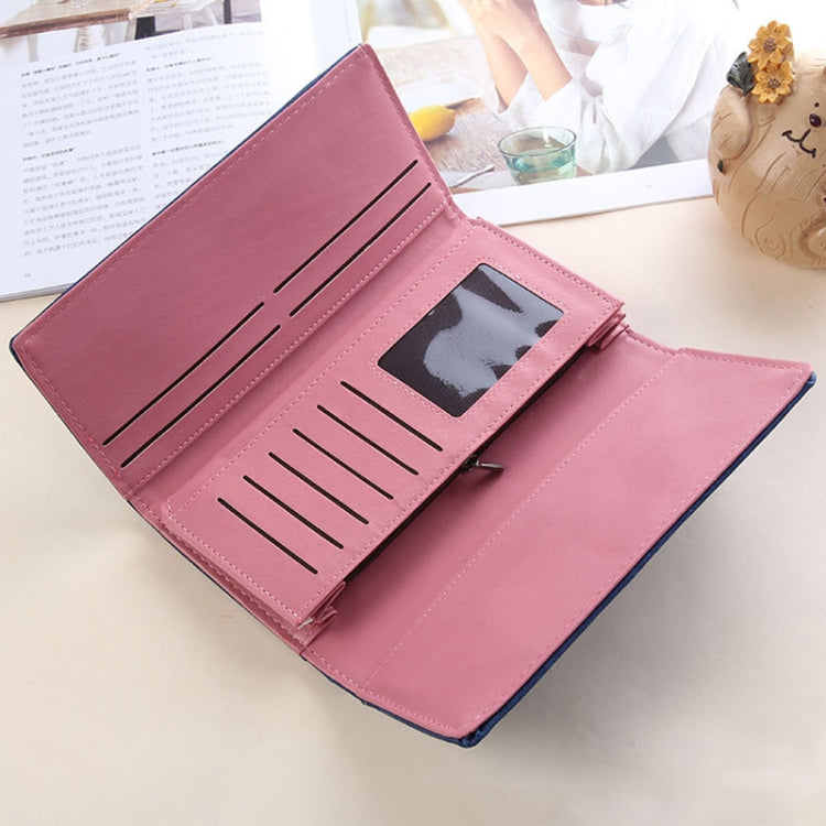 Women Long Wallet Vintage Frosted Splicing Leather Wallet(Rose Red)
