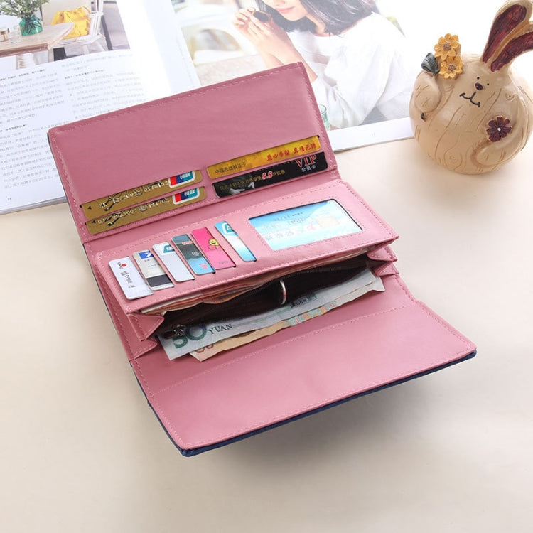 Women Long Wallet Vintage Frosted Splicing Leather Wallet(Rose Red)