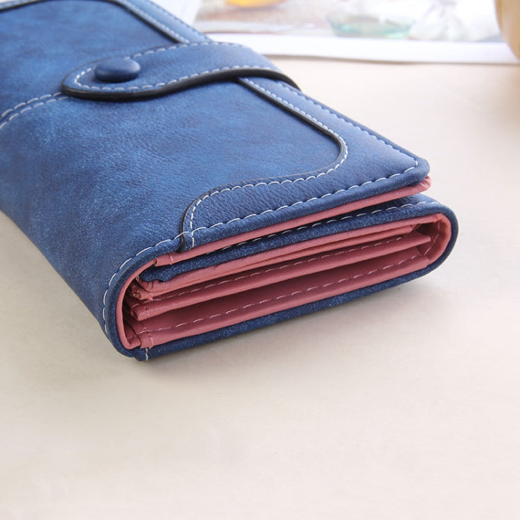 Women Long Wallet Vintage Frosted Splicing Leather Wallet(Sky Blue)