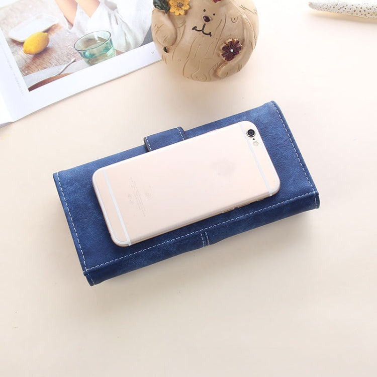 Women Long Wallet Vintage Frosted Splicing Leather Wallet(Purple)