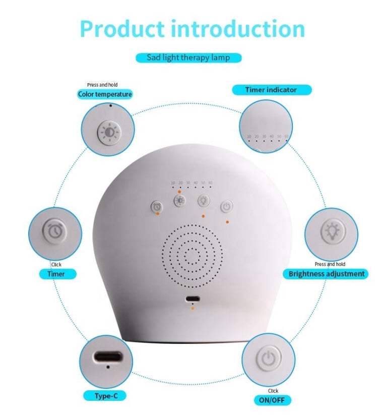 JSK-SL02 LED SAD Touch Timing Stepless Dimming Therapy Mood Desk Lamp Simulate Natural Light US Plug