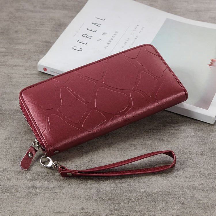 Large Stone Wallet Zipper Women Wallet Long Coin Purse(Claret)