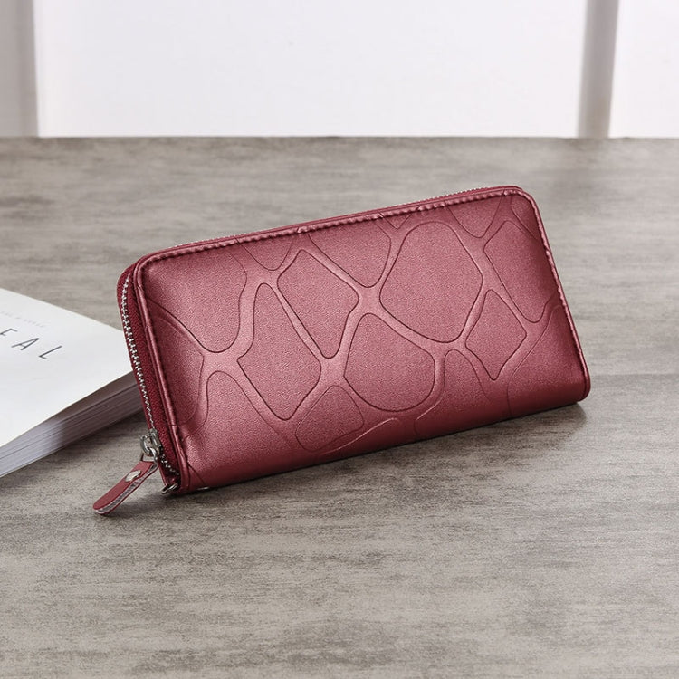 Large Stone Wallet Zipper Women Wallet Long Coin Purse(Claret)