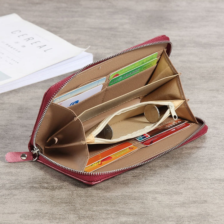 Large Stone Wallet Zipper Women Wallet Long Coin Purse(Claret)