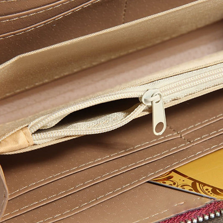 Large Stone Wallet Zipper Women Wallet Long Coin Purse(Claret)