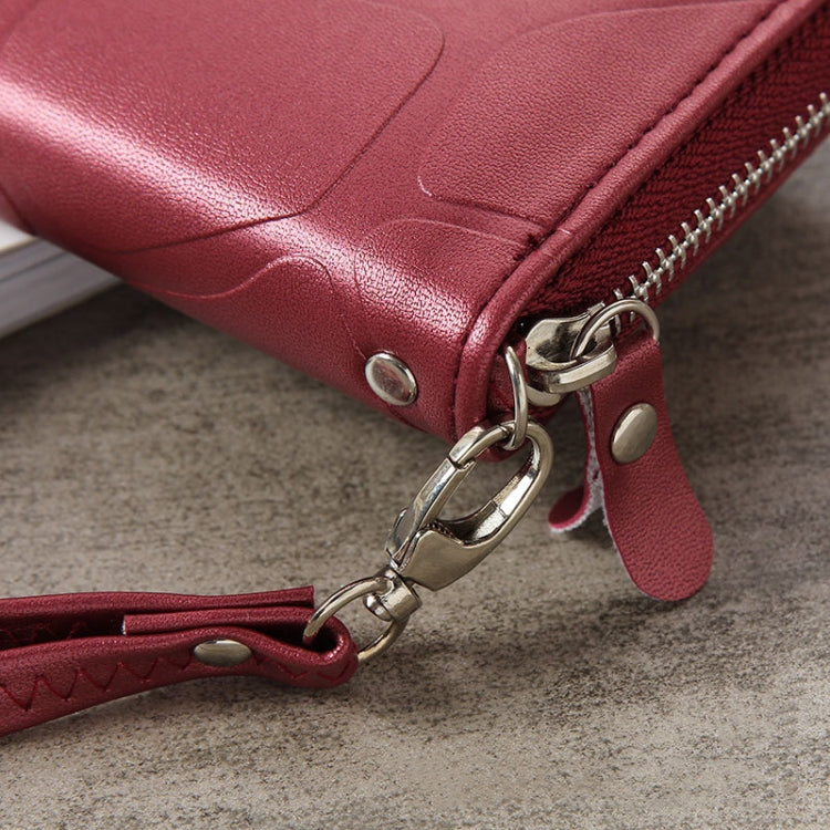 Large Stone Wallet Zipper Women Wallet Long Coin Purse(Claret)