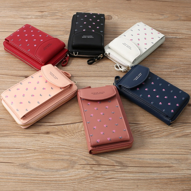 Printed Phone Bag Floral Woman Multifunctional Crossbody Bag Multi Card Shoulder Bag(Jujube)