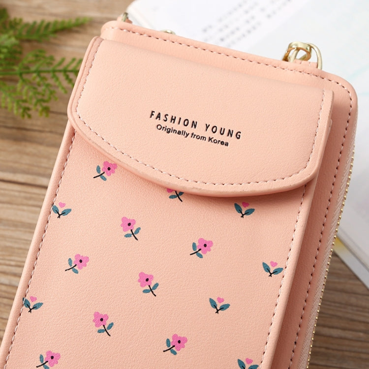 Printed Phone Bag Floral Woman Multifunctional Crossbody Bag Multi Card Shoulder Bag(Light Pink)