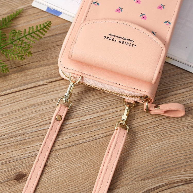Printed Phone Bag Floral Woman Multifunctional Crossbody Bag Multi Card Shoulder Bag(Light Pink)
