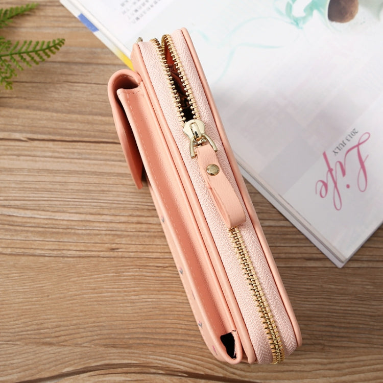 Printed Phone Bag Floral Woman Multifunctional Crossbody Bag Multi Card Shoulder Bag(Light Pink)