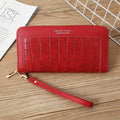 Single Zipper Ladies Wallet Long Wallet Crocodile Coin Purse Student Clutch(Red)
