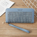 Single Zipper Ladies Wallet Long Wallet Crocodile Coin Purse Student Clutch(Blue)