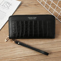 Single Zipper Ladies Wallet Long Wallet Crocodile Coin Purse Student Clutch(Black)