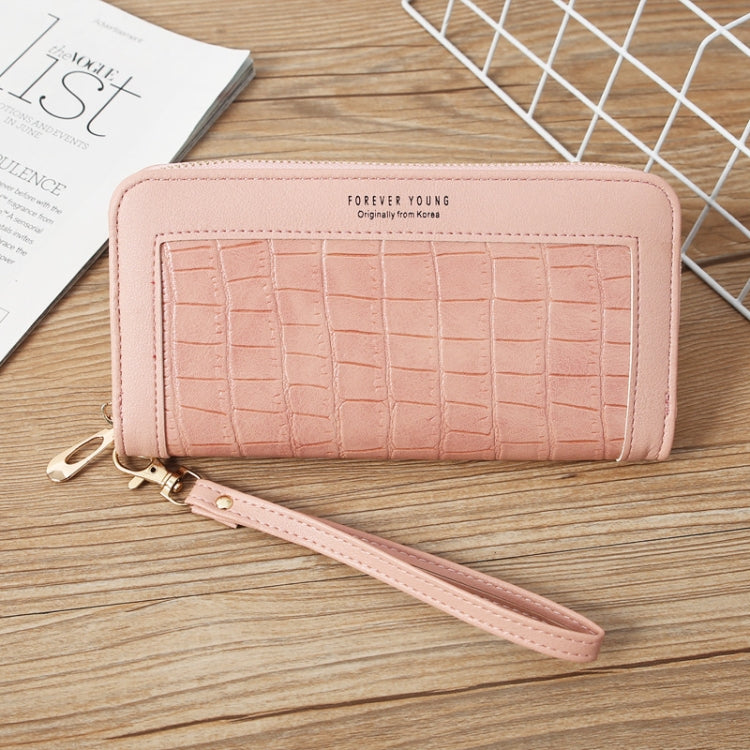 Single Zipper Ladies Wallet Long Wallet Crocodile Coin Purse Student Clutch(Pink)