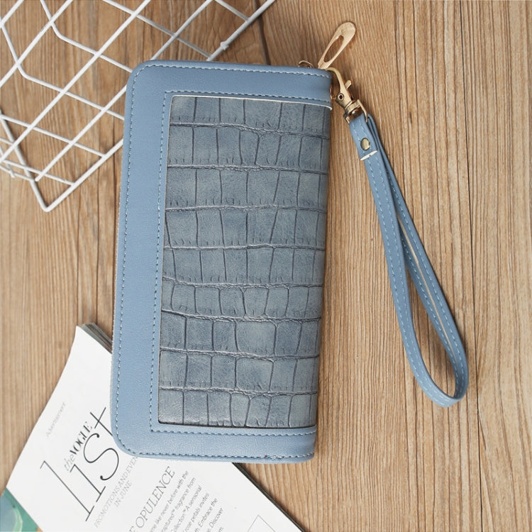 Single Zipper Ladies Wallet Long Wallet Crocodile Coin Purse Student Clutch(Black)