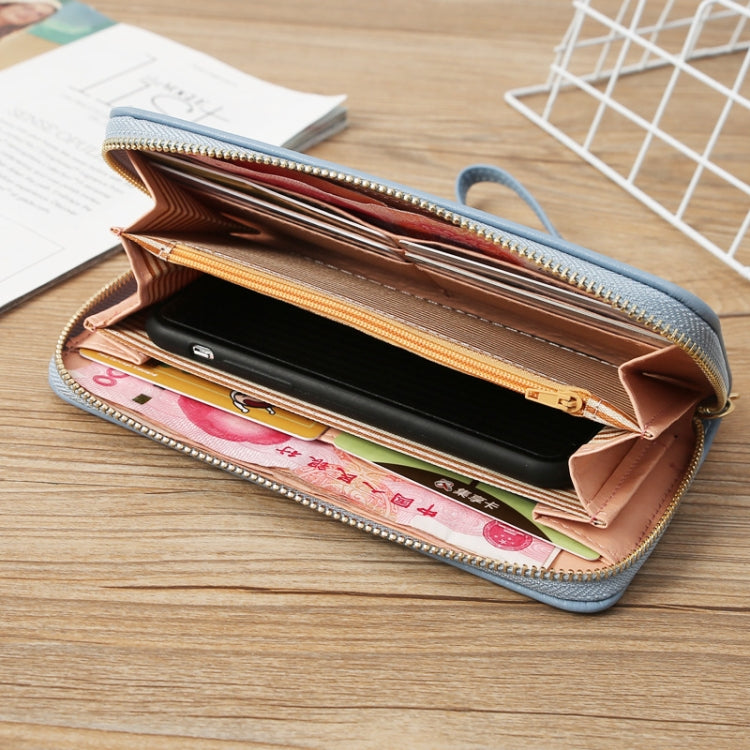 Single Zipper Ladies Wallet Long Wallet Crocodile Coin Purse Student Clutch(Blue)