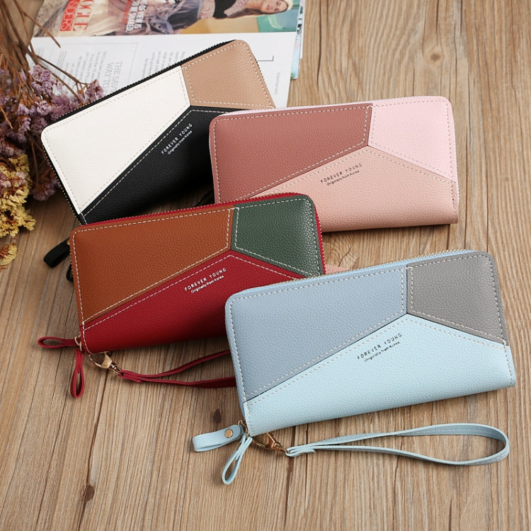 Double Zipper Lady Long Purse Splicing Coin Phone Bag(Pink)