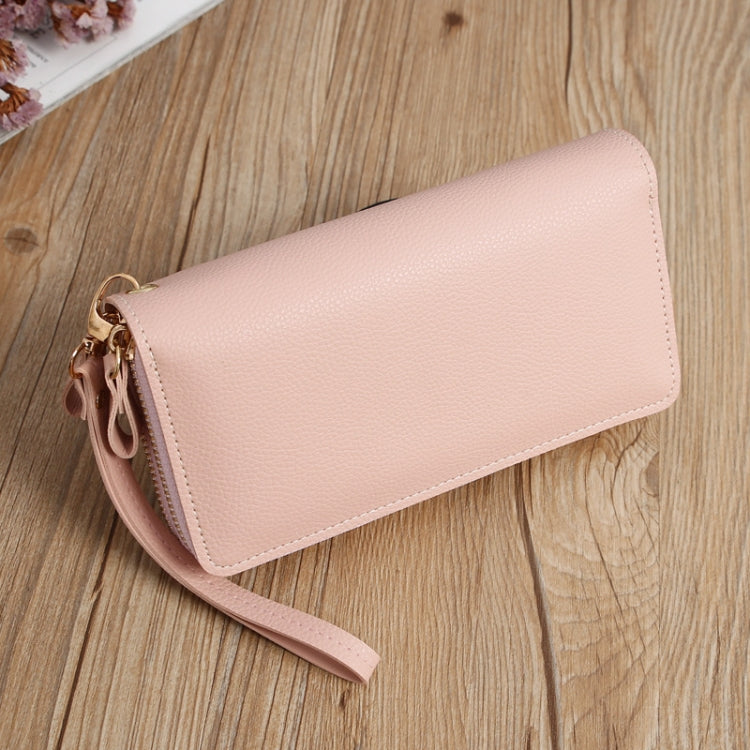 Double Zipper Lady Long Purse Splicing Coin Phone Bag(Blue)