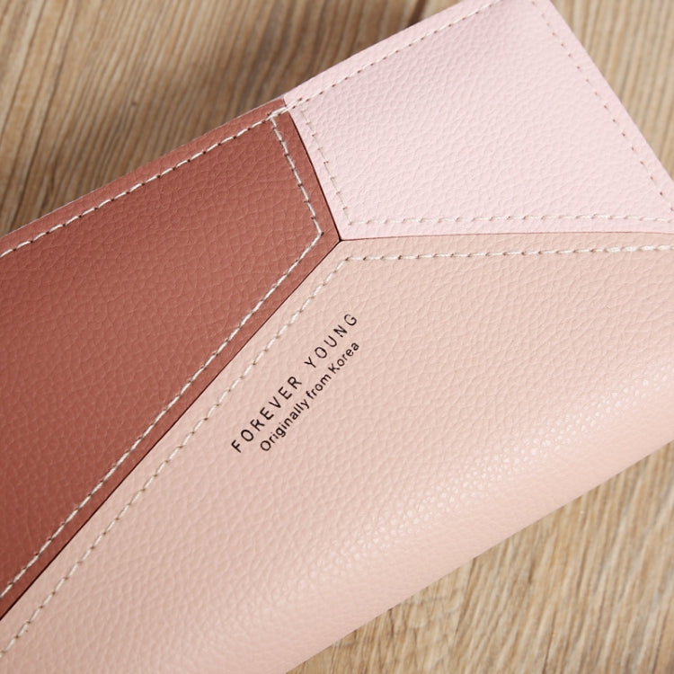 Double Zipper Lady Long Purse Splicing Coin Phone Bag(Red)