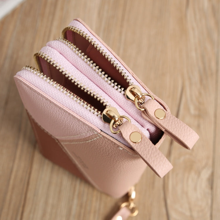 Double Zipper Lady Long Purse Splicing Coin Phone Bag(Pink)