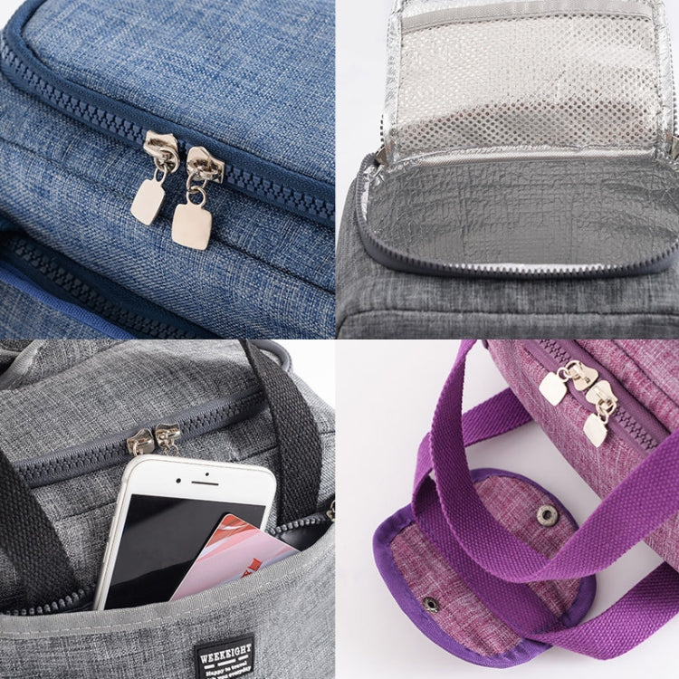 Portable Lunch Bag Thermal Insulated Lunch Box Tote Cooler Handbag 24  x 17 x 14cm(Purple)